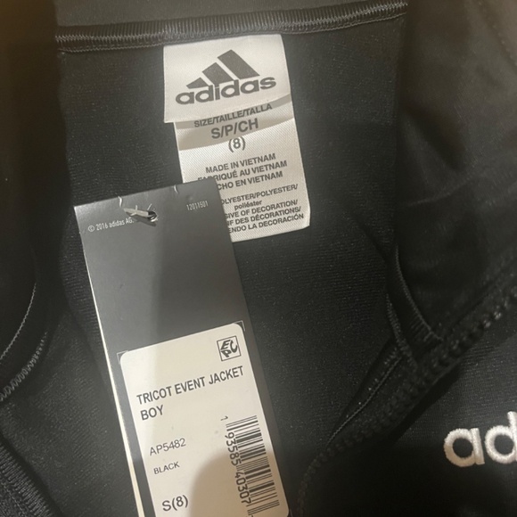🆕️ Adidas Tricot Event Jacket Boys Size S(8) Black New With Tags - Picture 3 of 3
